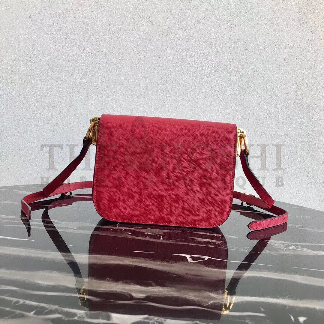 Pra*a Embleme Shoulder Bag In Red Saffiano Leather Master Quality