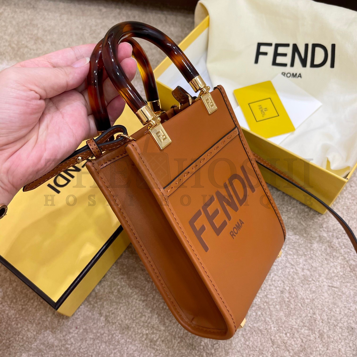 F**di Mini Sunshine Shopper Bag In Brown Leather Master Quality