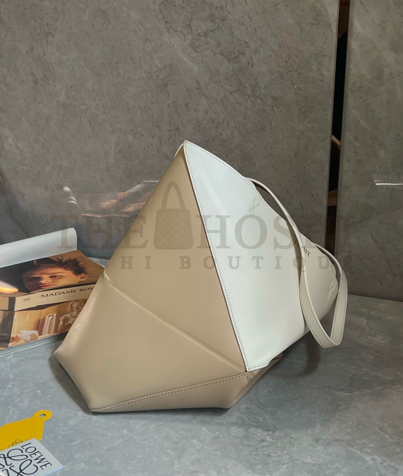 L0ew* Medium Puzzle Fold Tote Bag in White/Beige Calfskin Master Quality