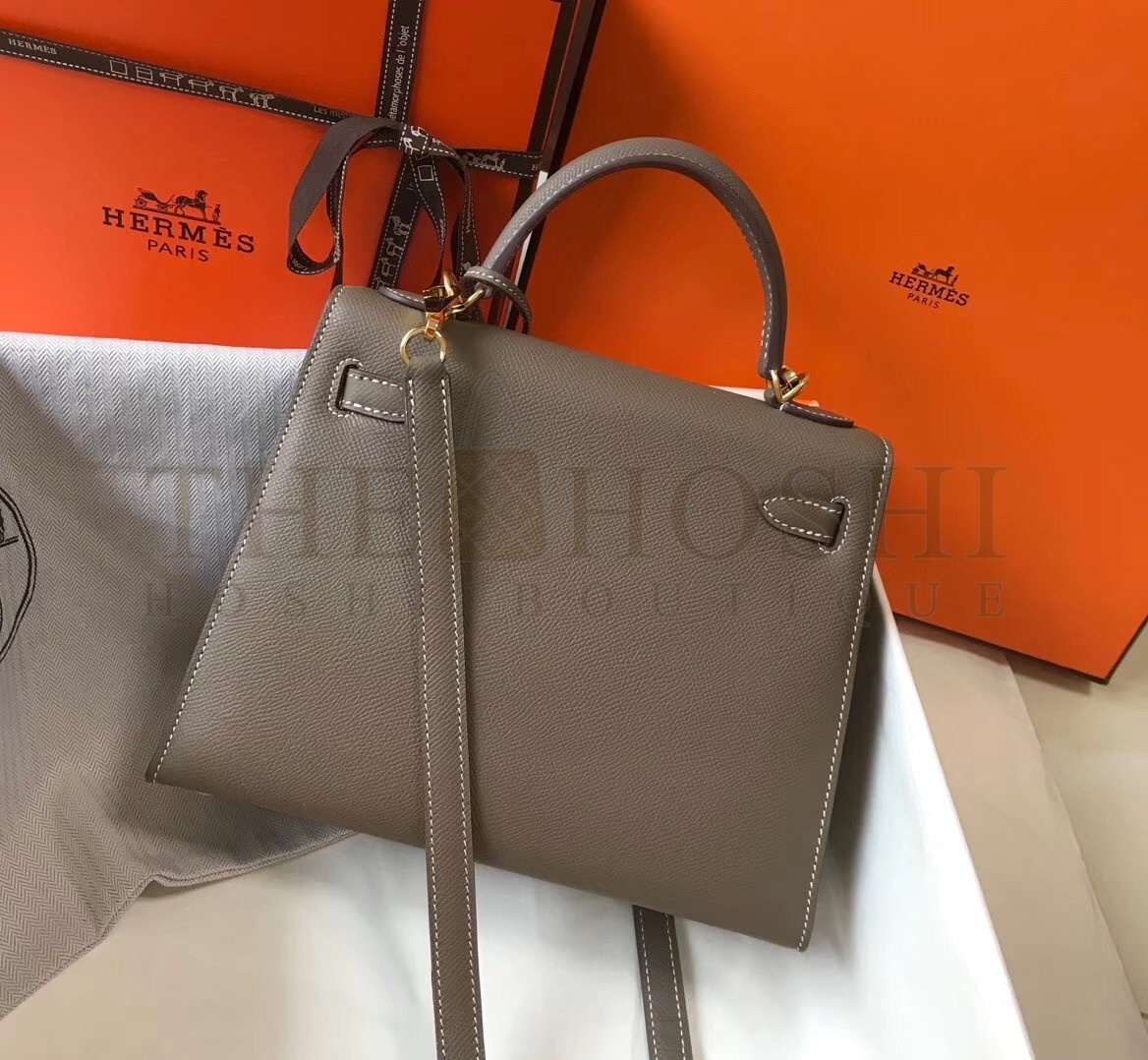 H**me5 Kelly 25cm Sellier Bag In Taupe Epsom Leather Master Quality