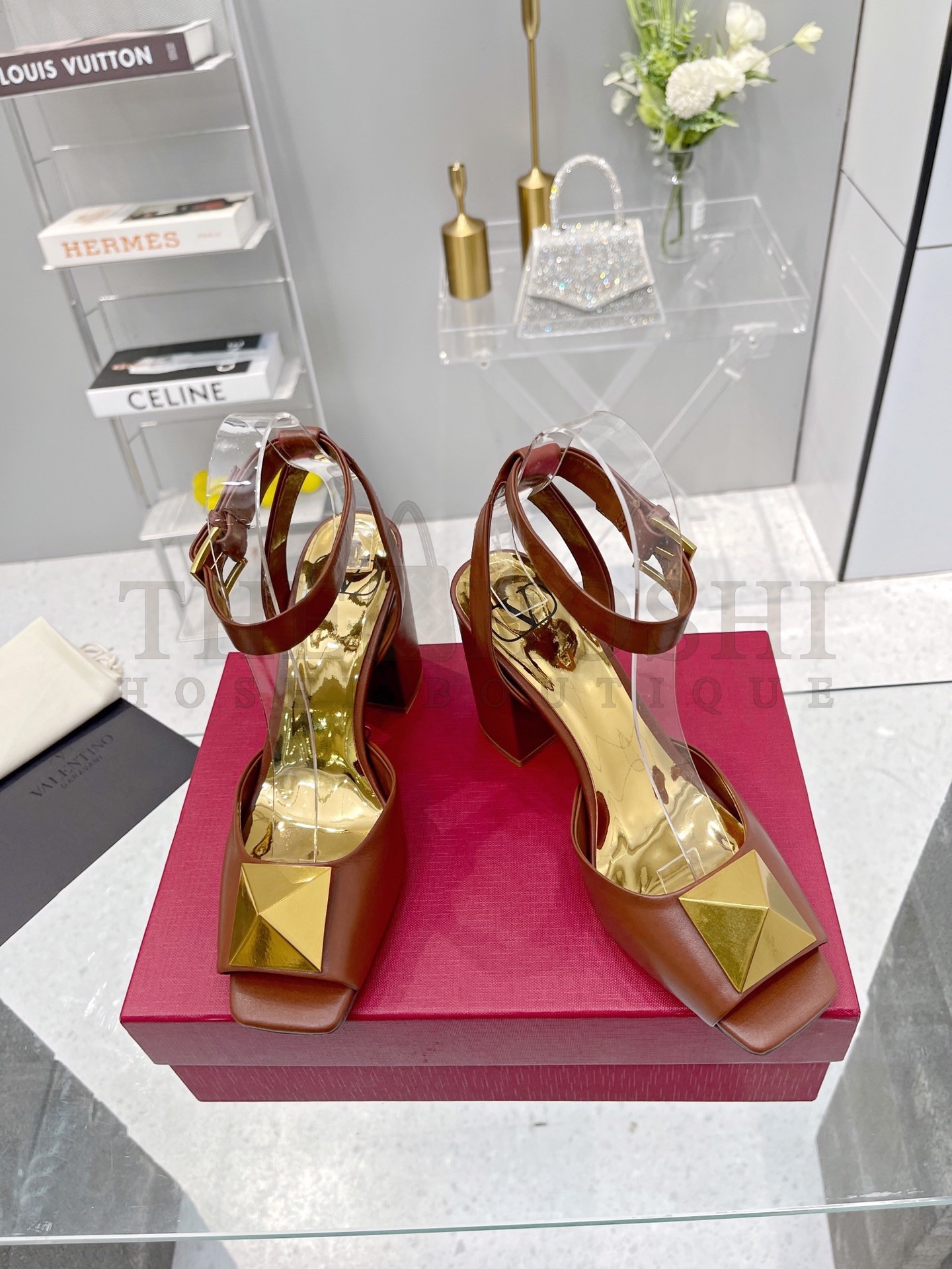 Va1e*ntin0 One Stud Sandals 90mm In Brown Calfskin Master Quality