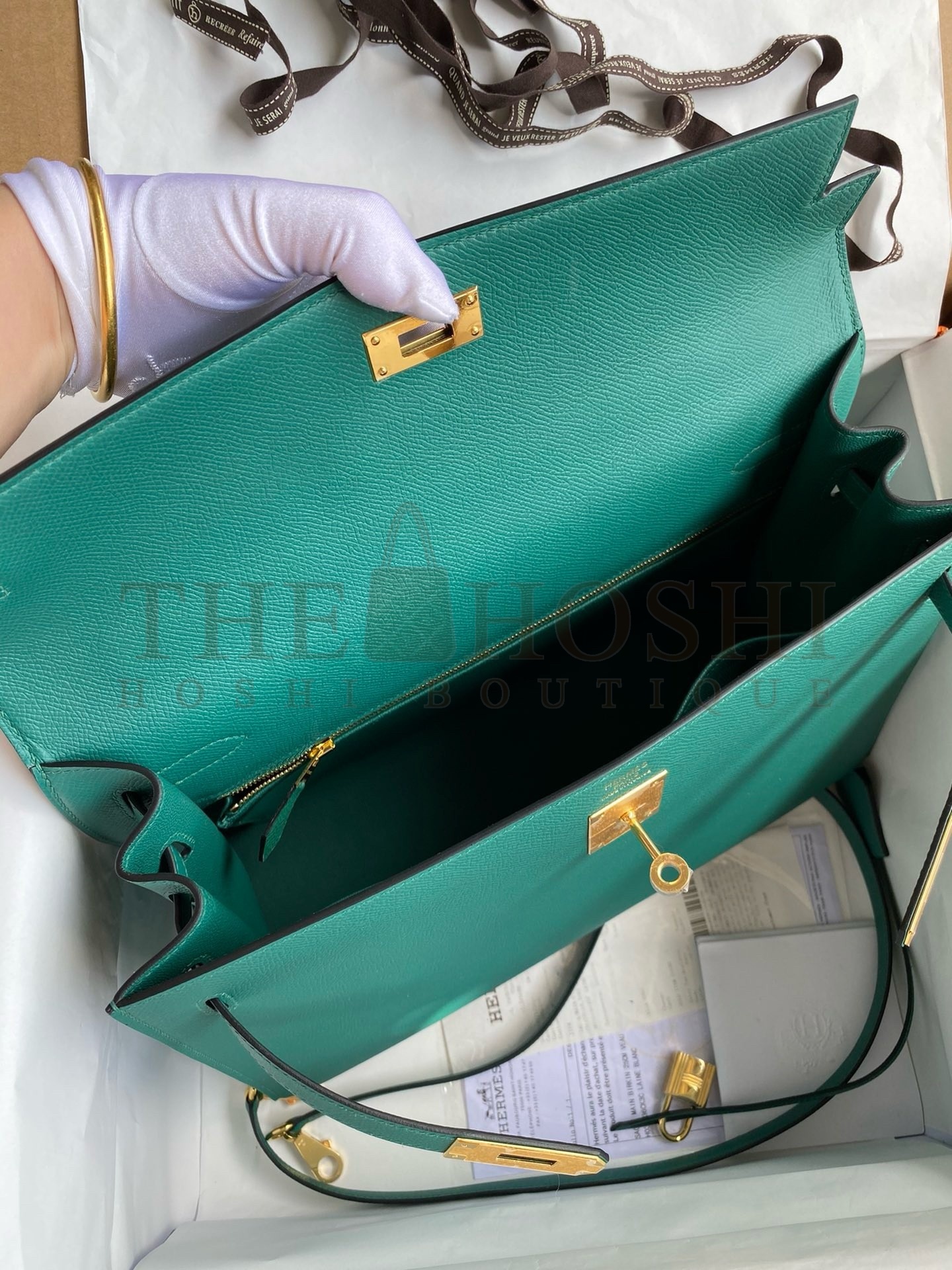 H**me5 Kelly Sellier 35 Handmade Bag In Malachite Epsom Calfskin Master Quality