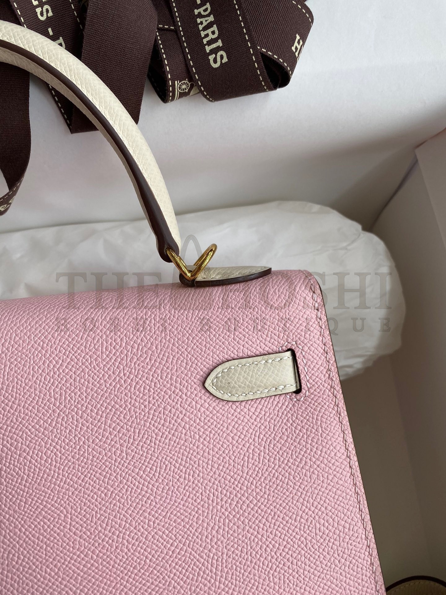 H**me5 Kelly Sellier 25 Bicolor Bag in Rose Sakura and Craie Epsom Calfskin Master Quality