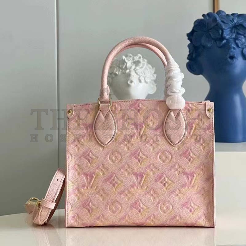 L0vis Vvtt0n LV Women OnTheGo PM Tote Bag Pink Sprayed Embossed Grained Cowhide Master Quality