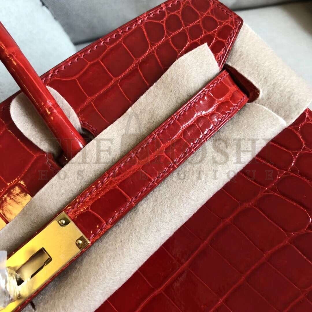 H**me5 Red Birkin 30cm Crocodile Niloticus Shiny Bag Master Quality