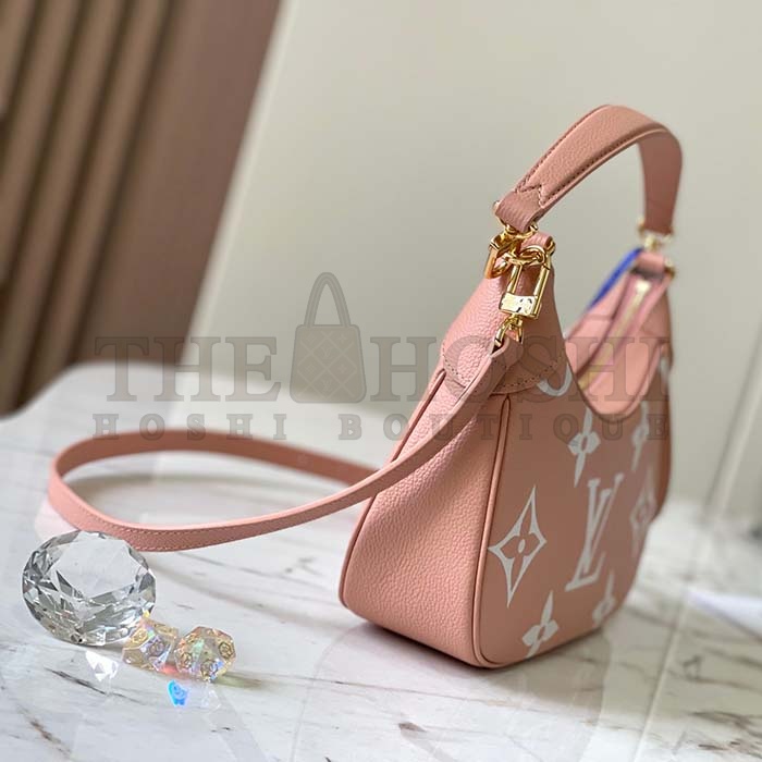 L0vis Vvtt0n LV Women Bagatelle Mini Hobo Handbag Pink Embossed Grained Cowhide Leather Master Quality