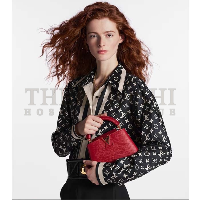 L0vis Vvtt0n LV Women Capucines Mini Handbag Scarlet Red Taurillon Cowhide Leather Master Quality