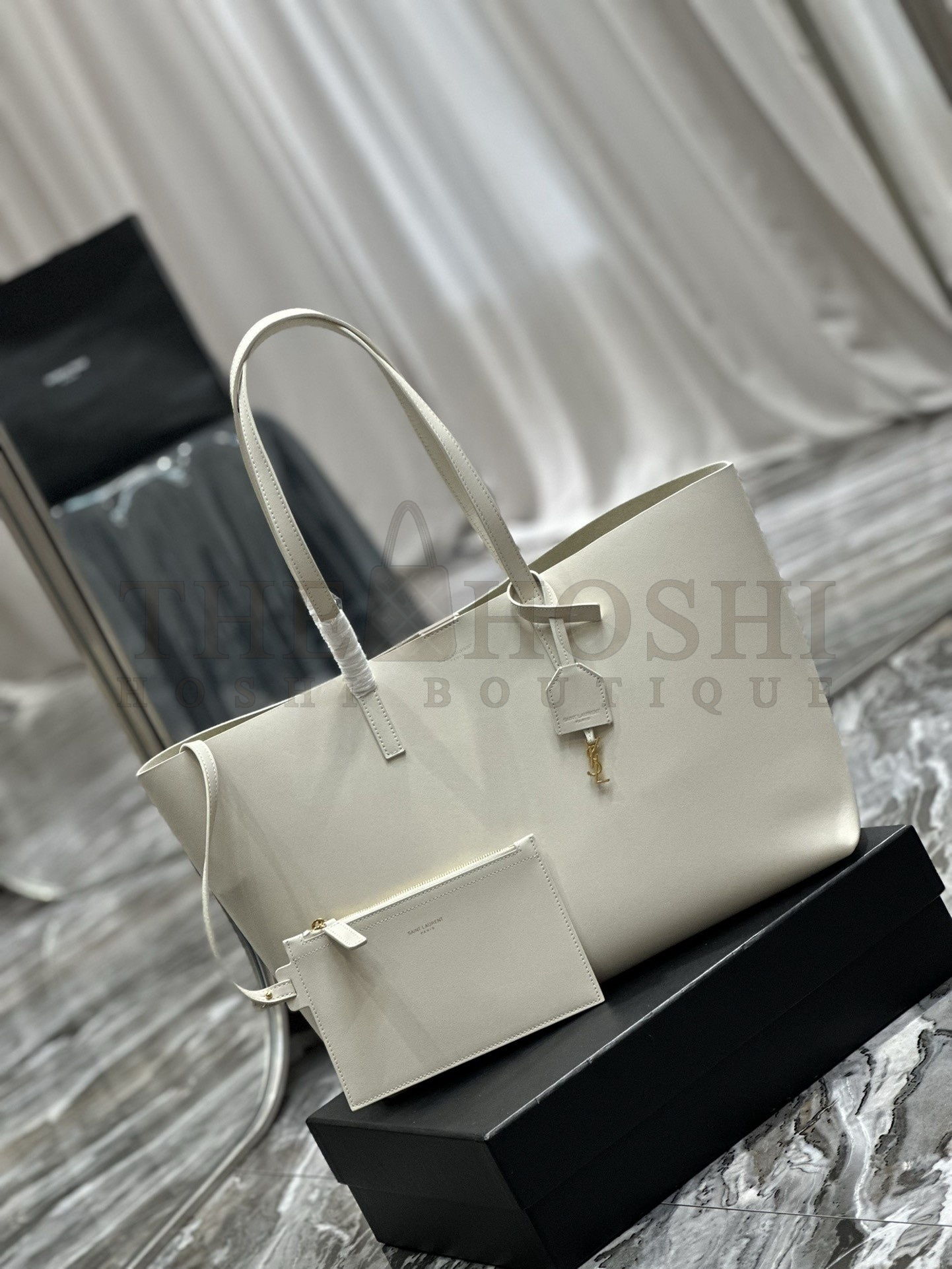 Sa1nt Lau*nt Shopping Tote Bag in White Leather Master Quality
