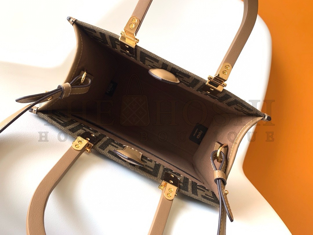 F**di Sunshine Small Tote Bag in Brown FF Jacquard Fabric Master Quality