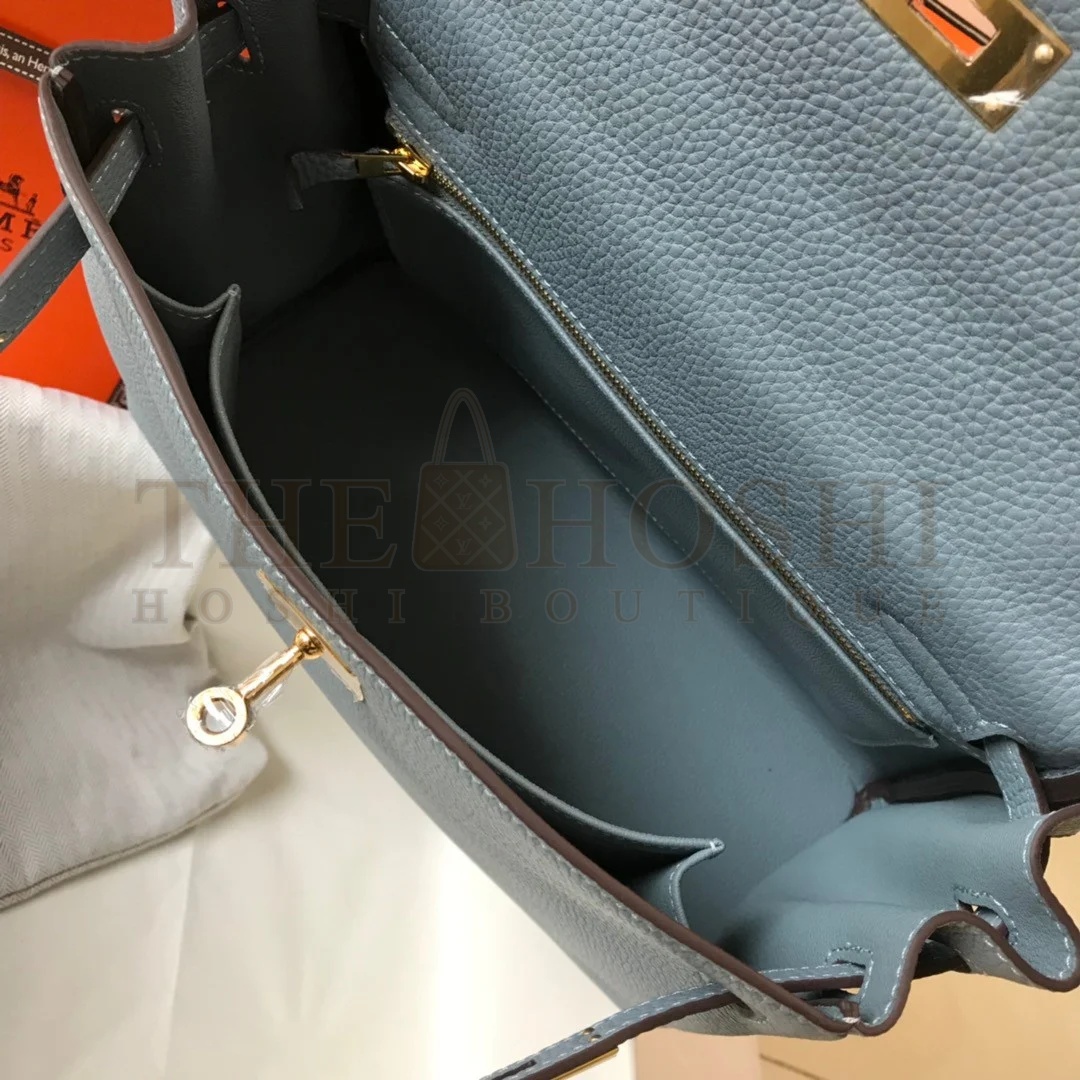 H**me5 Kelly 32cm Retourne Bag in Blue Lin Clemence Leather GHW Master Quality