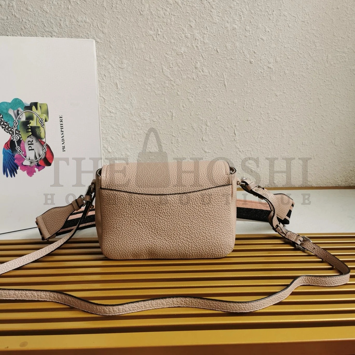 Pra*a Flap Shoulder Bag in Light Pink Grained Leather Master Quality