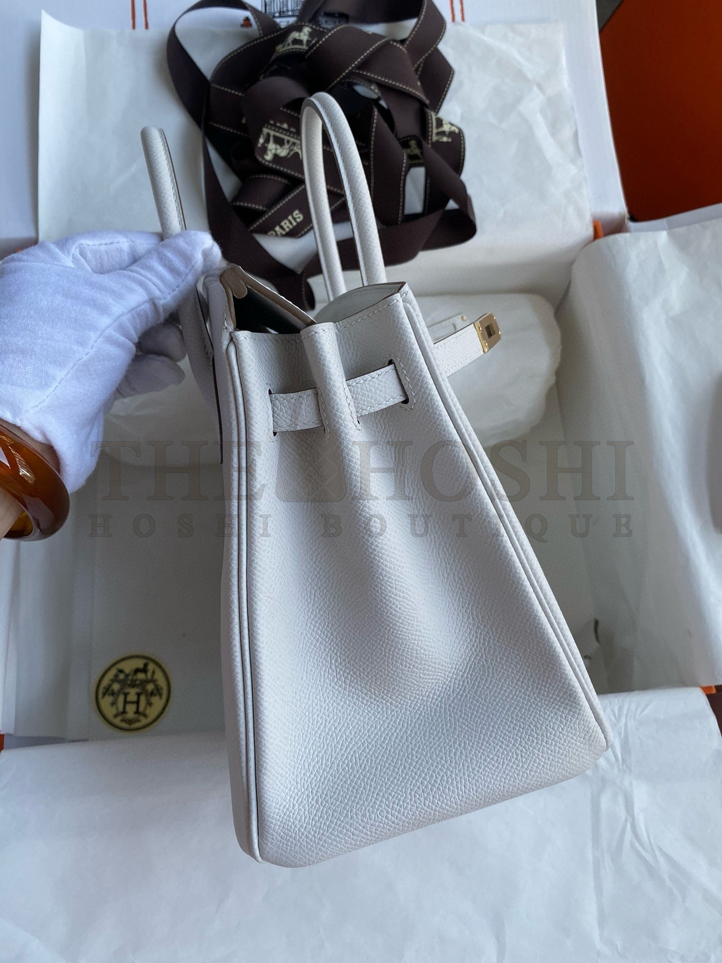 H**me5 Birkin 25 Retourne Handmade Bag In Gris Pale Epsom Calfskin Master Quality