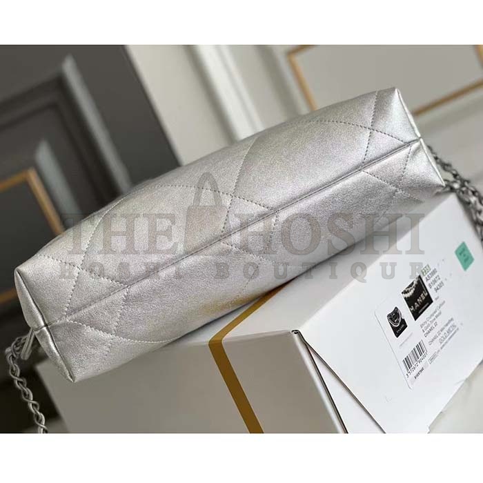 Ch**el Women CC Large Back Pack Ch**el 22 Handbag Metallic Calfskin Silver-Tone Metal Master Quality