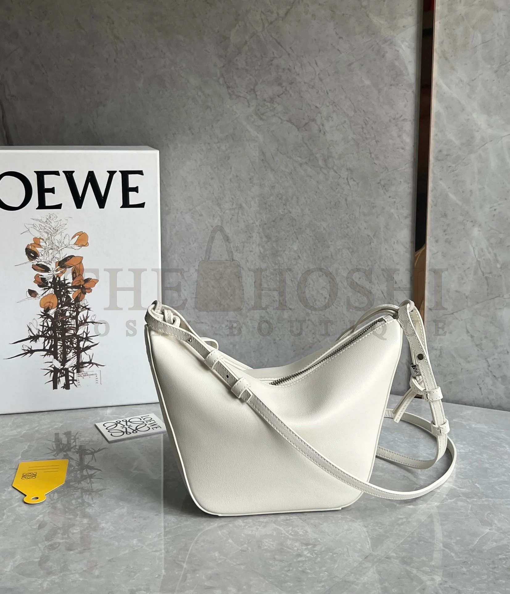 L0ew* Mini Hammock Hobo Bag in White Calfskin Master Quality
