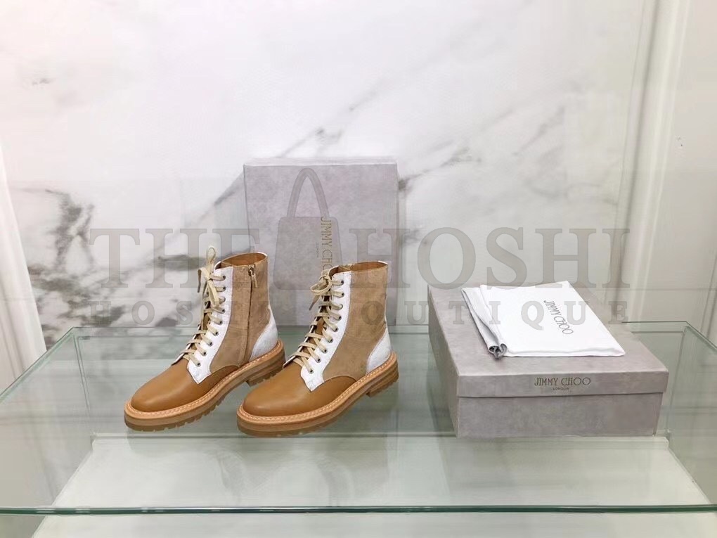 J1m*y Ch00 Cora Flat Combat Boots In Brown Leather Master Quality