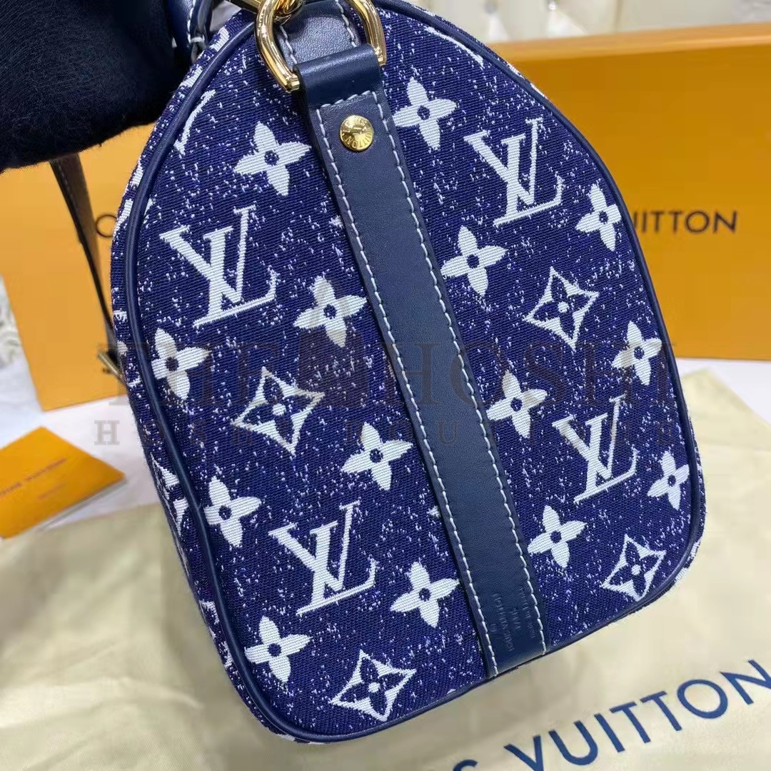 L0vis Vvtt0n LV Women Speedy Bandoulière 25 Handbag Navy Blue Denim Jacquard Calfskin Master Quality