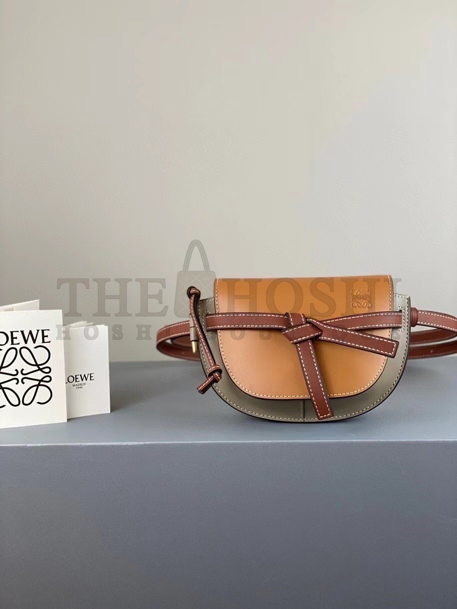 L0ew* Gate Dual Mini Bag In Amber/Grey Calfskin Master Quality