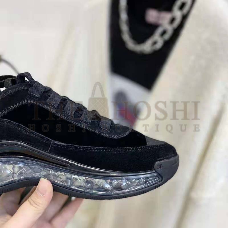 Ch**el Women Sneakers Suede Calfskin Velvet & Grosgrain Black Master Quality