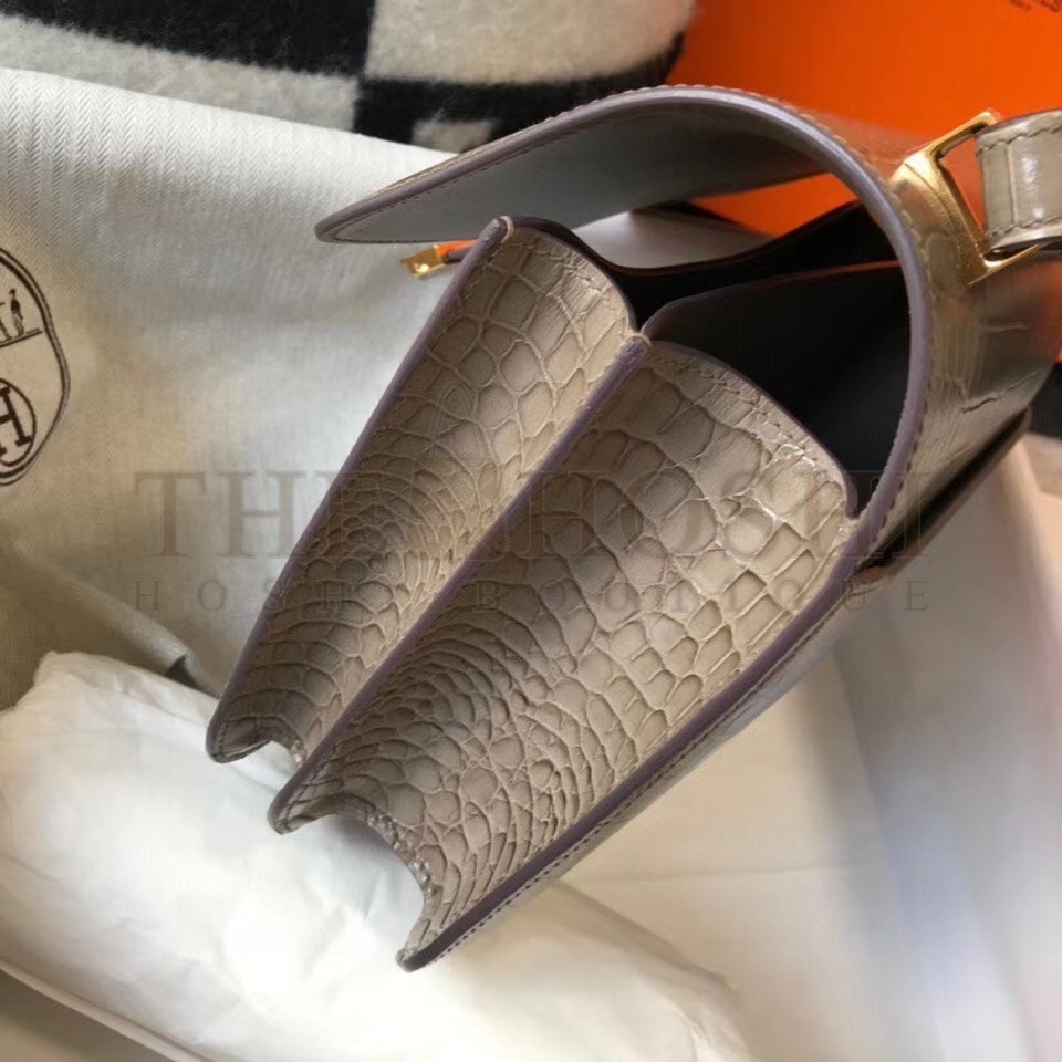 H**me5 Constance 24cm Bag In Taupe Embossed Crocodile Master Quality