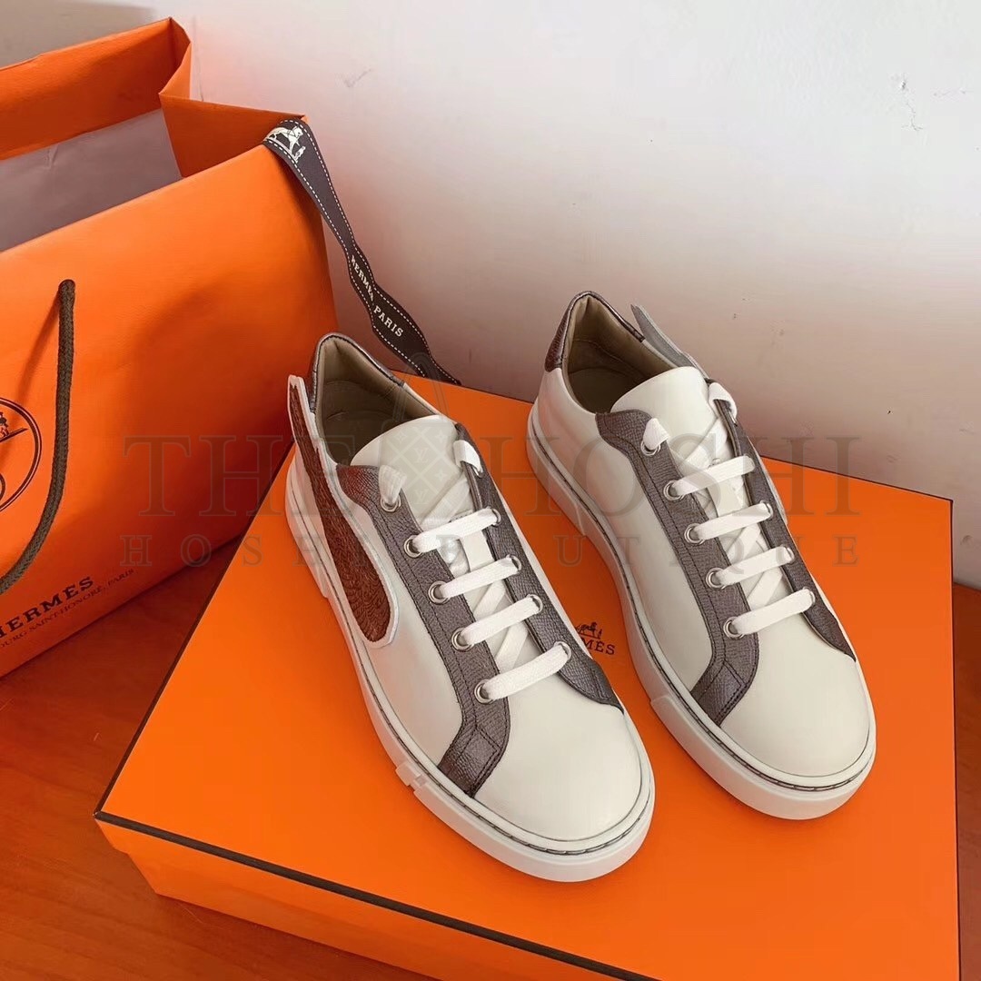 H**me5 Velvet Sneakers In Blanc Calfskin With Printed Wing Patch Master Quality