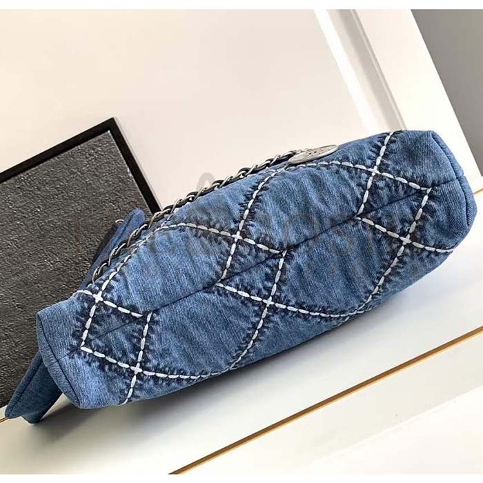 Ch**el Women CC 22  Handbag Stitched Denim Silver Metal Blue 20cm and 36cm Master Quality