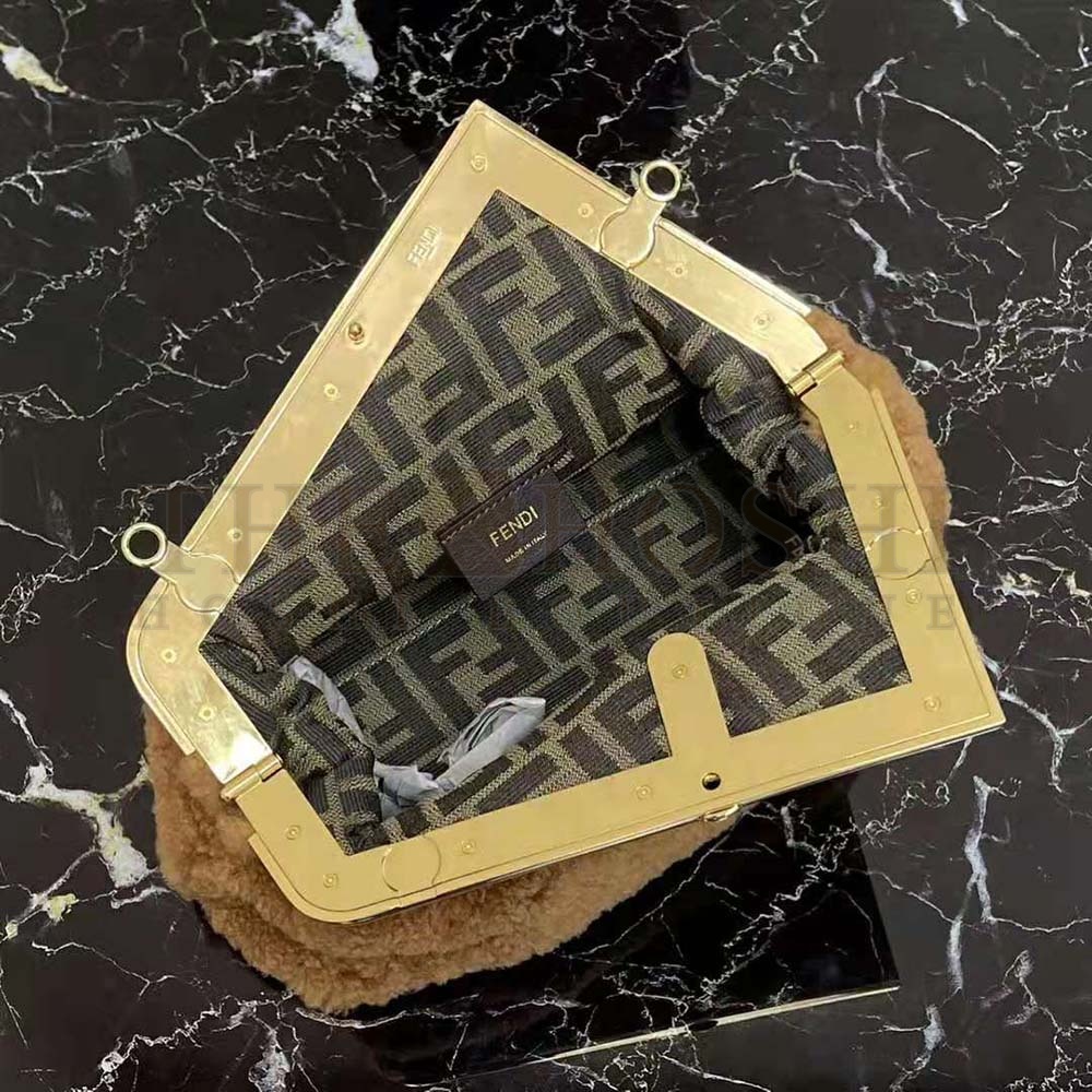 F**di Women First Medium Beige Sheepskin Bag Master Quality