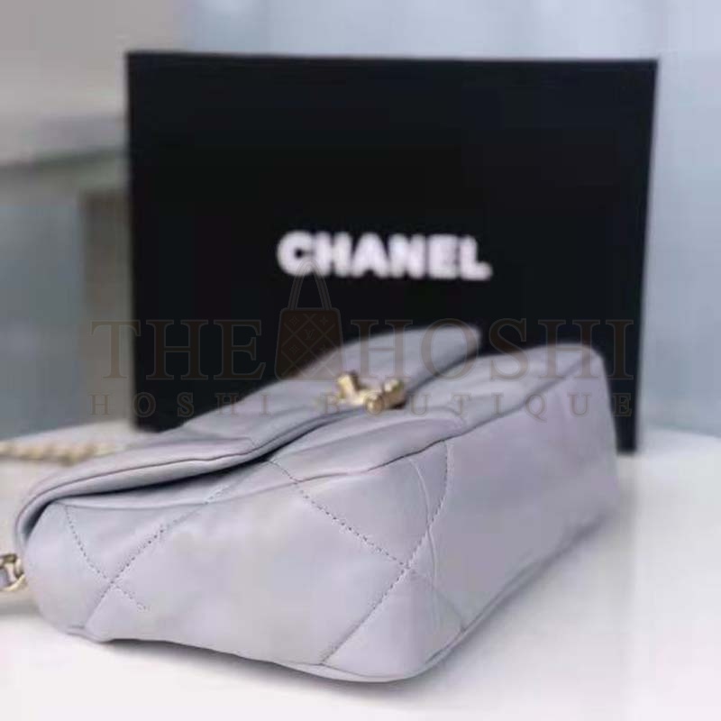 Ch**el Women 19 Flap Bag Lambskin Iridescent Gold Silver-Tone Metal Grey Master Quality