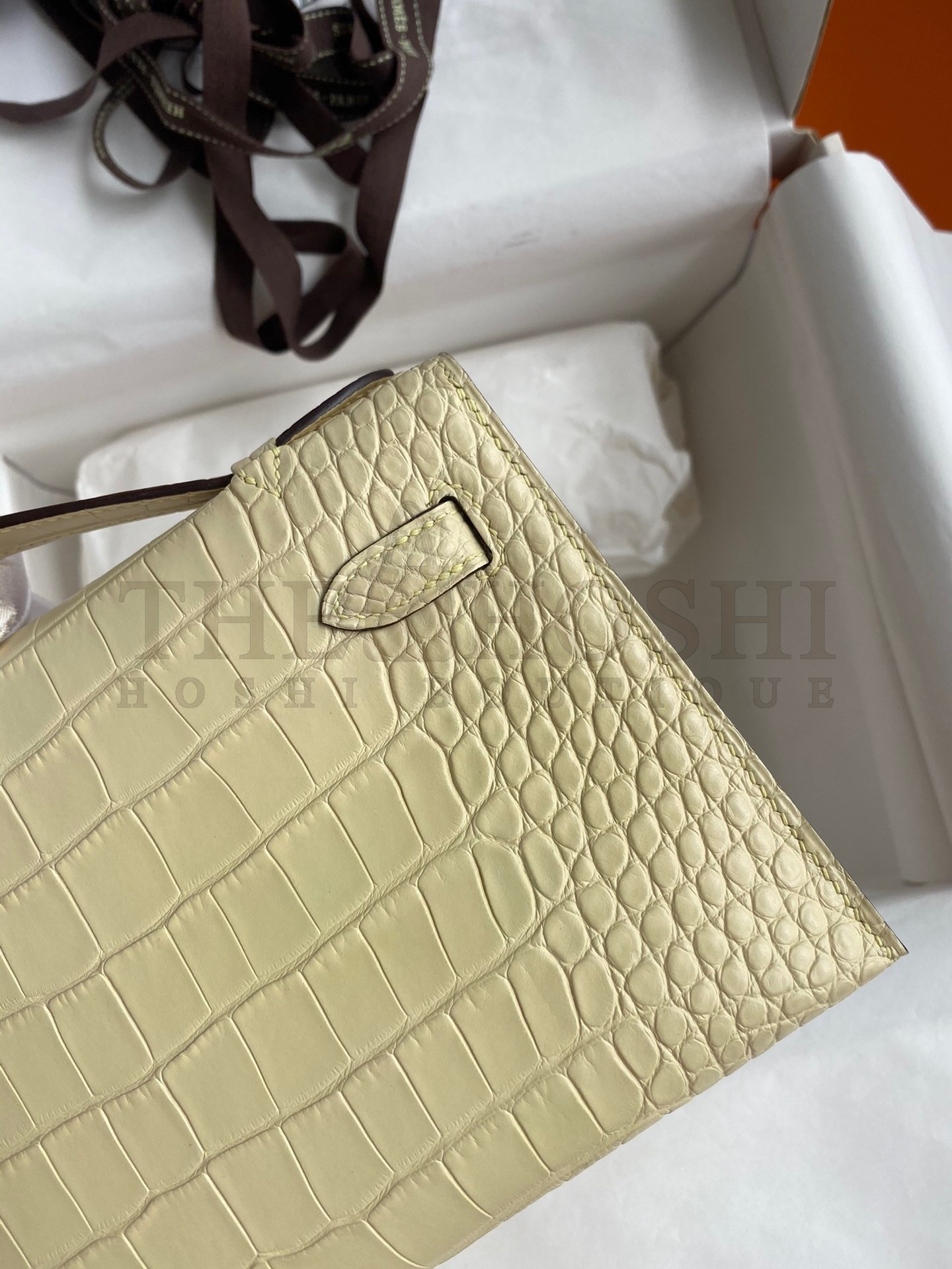 H**me5 Kelly Pochette Handmade Bag In Vanille Matte Alligator Leather Master Quality