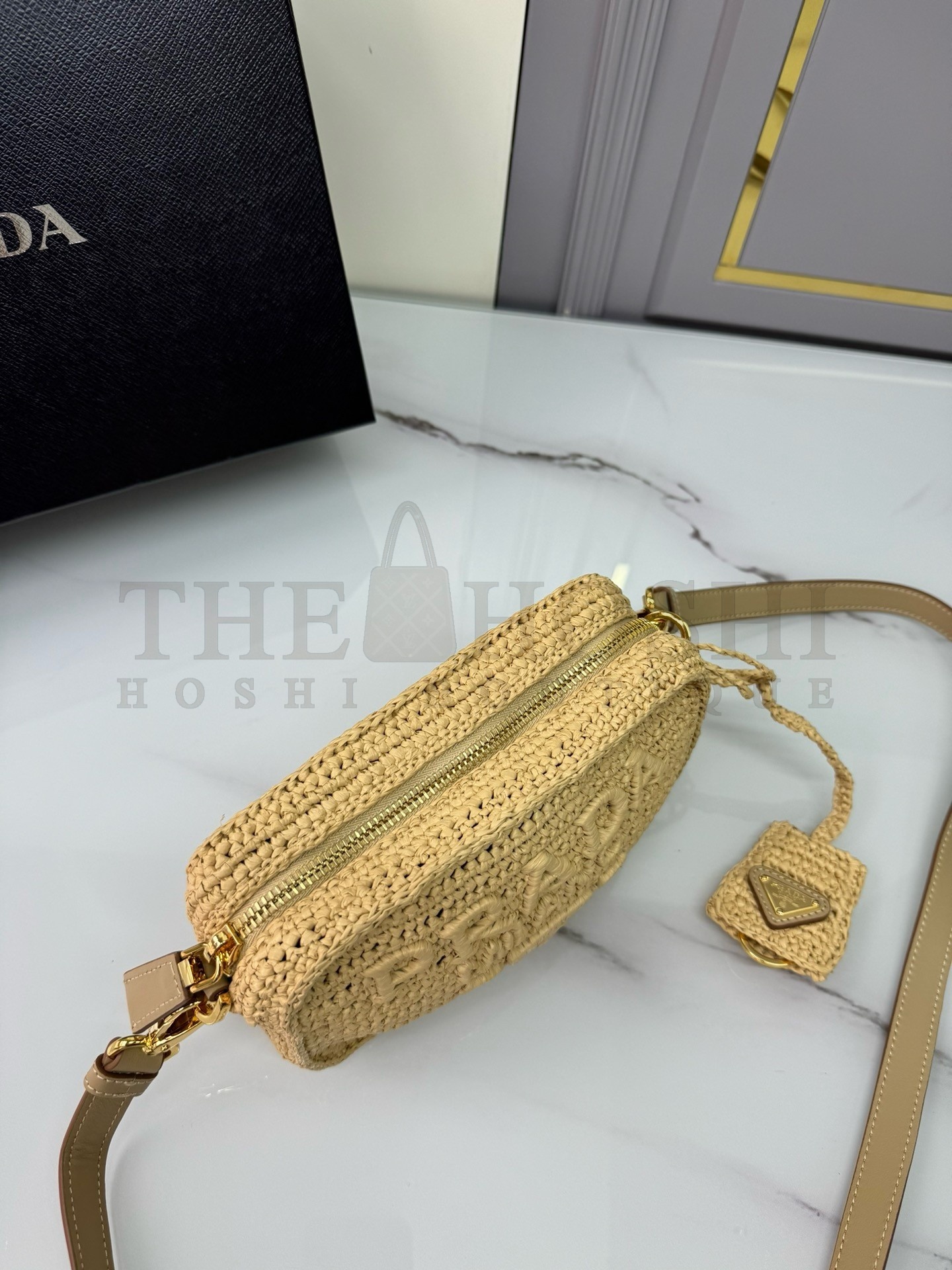 Pra*a Crochet Shoulder Bag in Natural Raffia-effect Yarn Master Quality