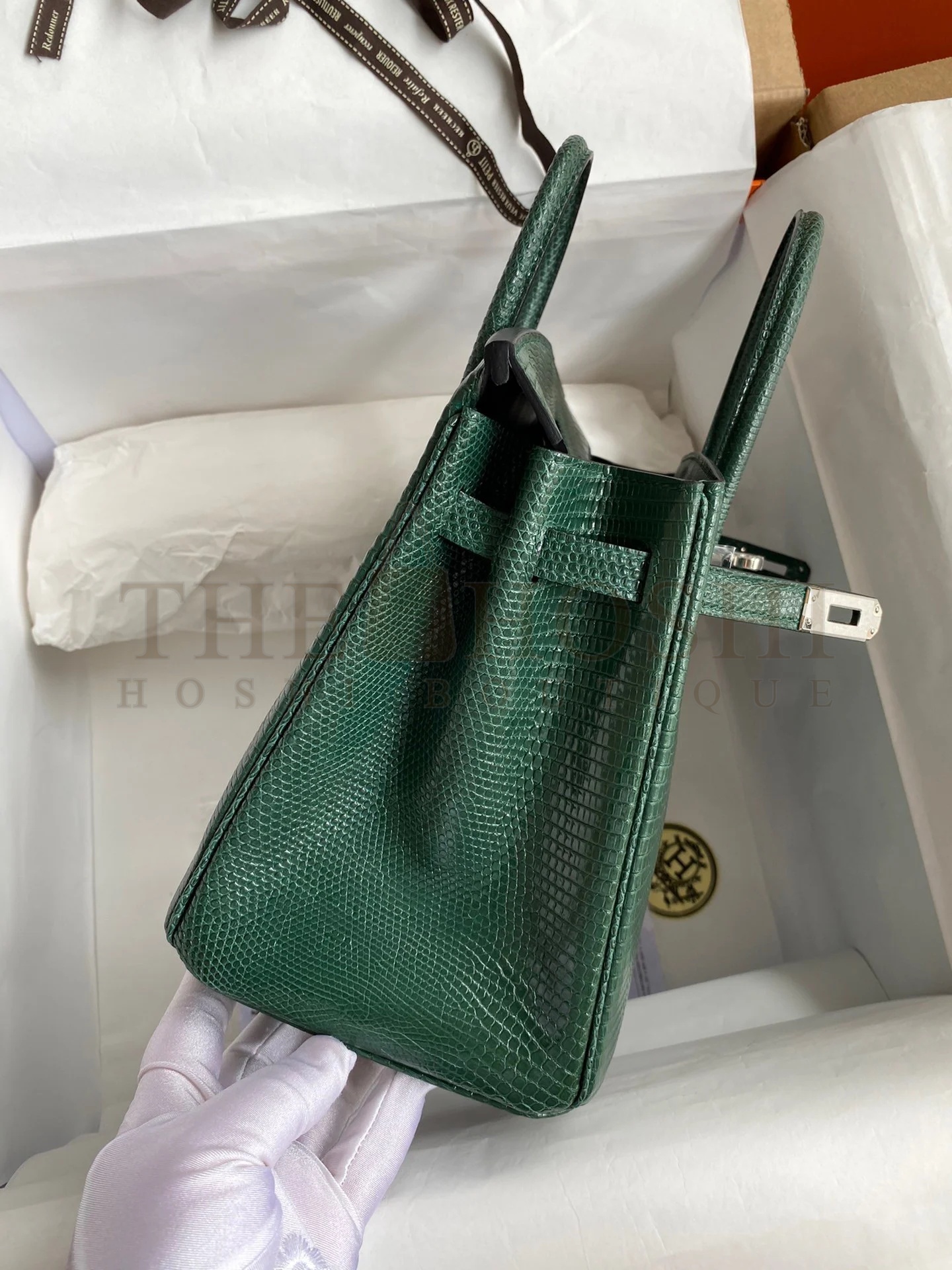 H**me5 Birkin 25 Retourne Handmade Bag In Malachite Lizard Leather Master Quality