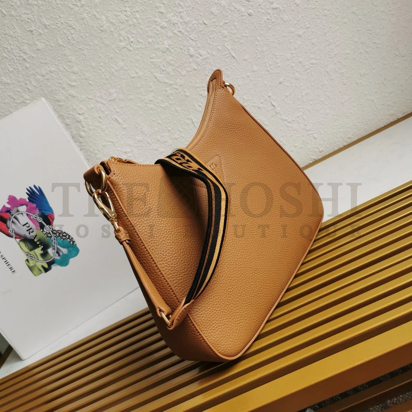 Pra*a Shoulder Bag in Brown Grained Leather Master Quality