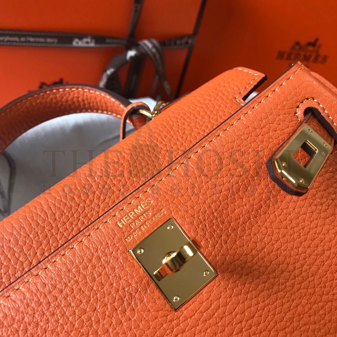 H**me5 Kelly 20cm Bag In Orange Clemence Leather GHW Master Quality