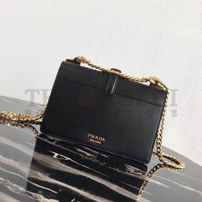 Pra*a Belle Shoulder Bag In Black Calfskin Master Quality