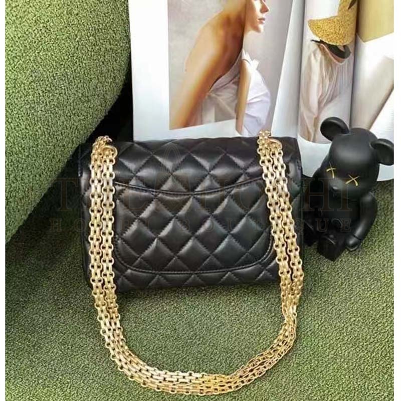 Ch**el Women CC 2.55 Handbag Calfskin Strass Glass Pearls Gold Silver Tone Black Master Quality