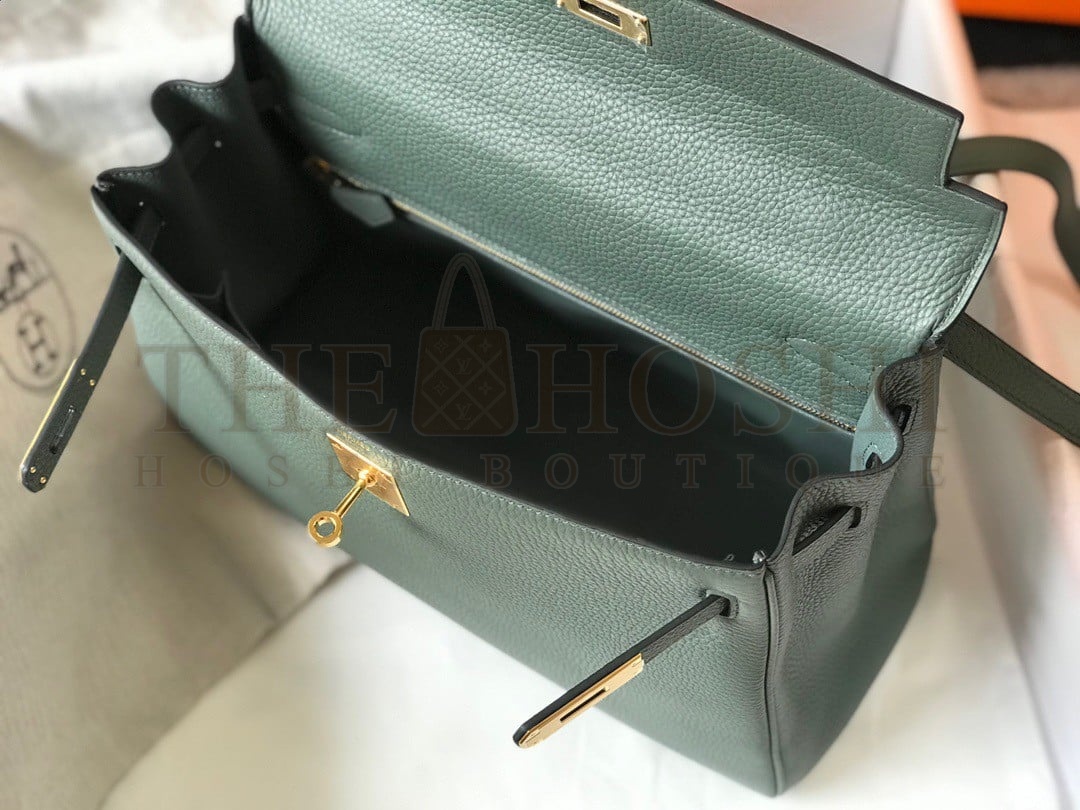 H**me5 Kelly 28cm Retourne Bag in Vert Amande Clemence Leather GHW Master Quality
