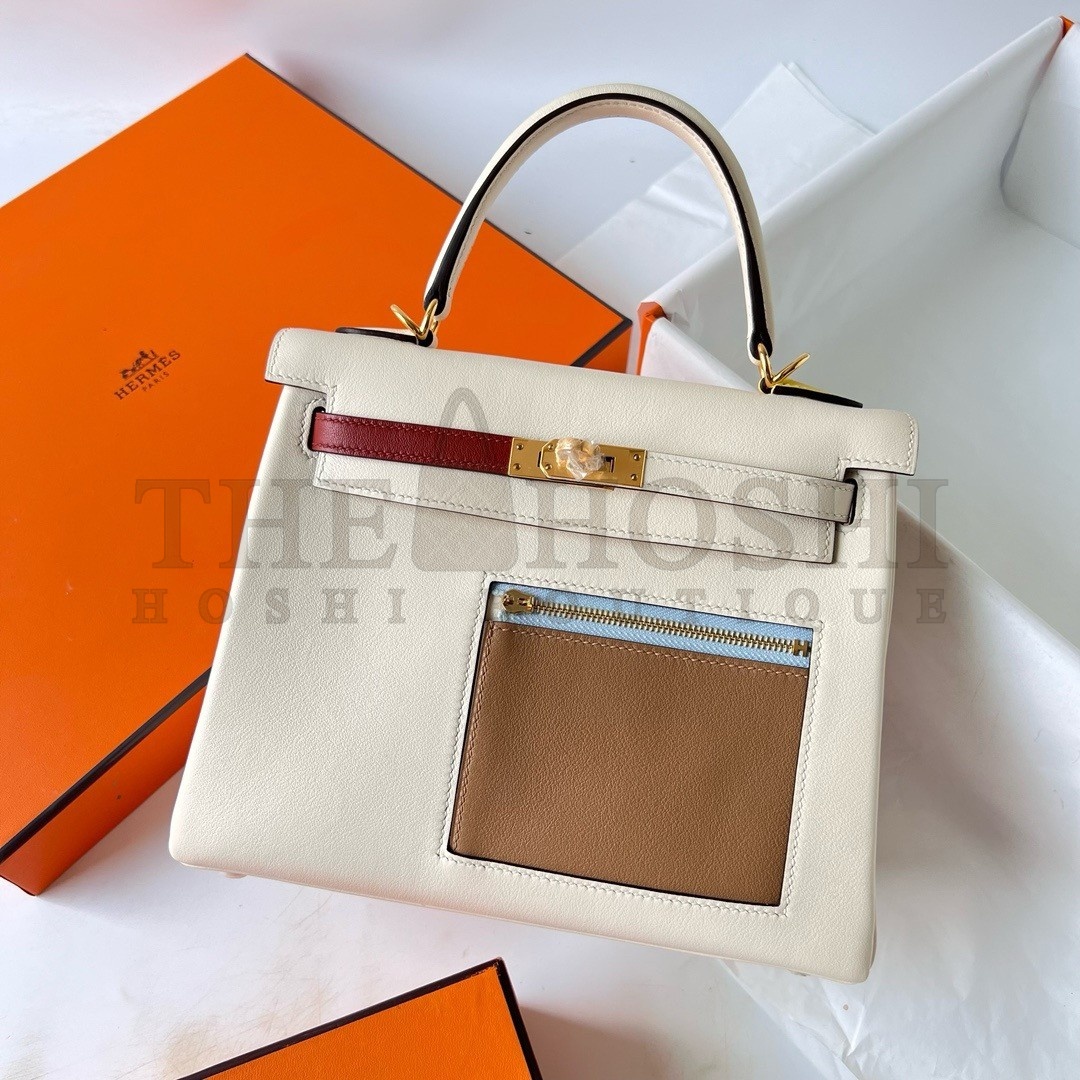 H**me5 Kelly Colormatic 25 Handmade Bag in Nata Swifit Leather Master Quality