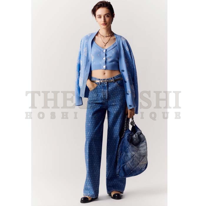 Ch**el Women CC 22 Handbag Washed Denim Silver-Tone Metal Light Blue Master Quality