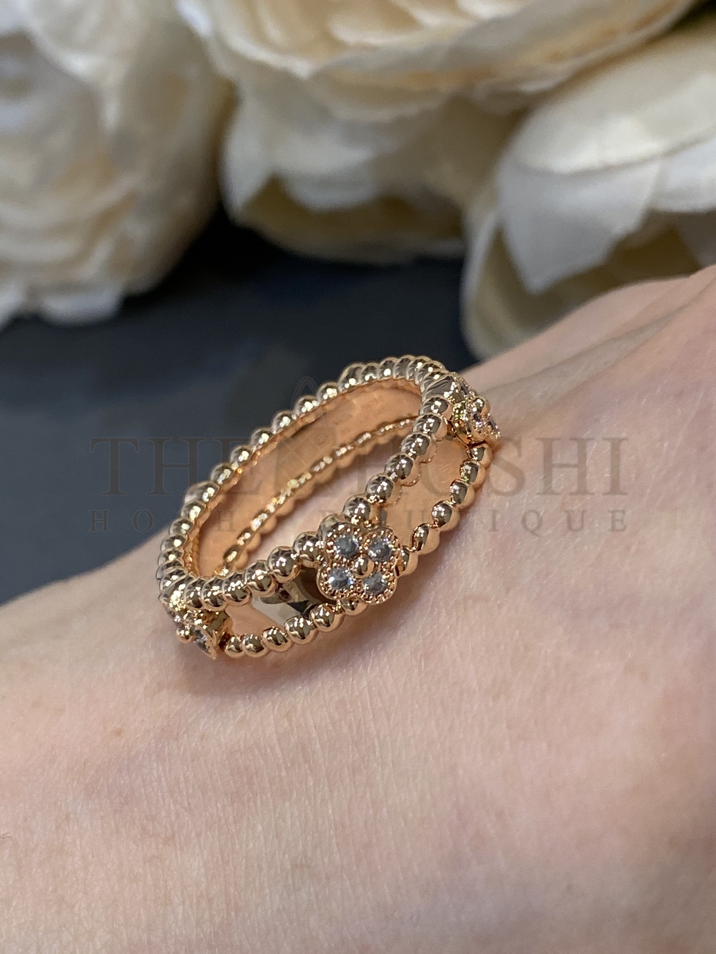 V*n Cl**f Perlée Ring Replica, Rose Gold & White Gold Master Quality