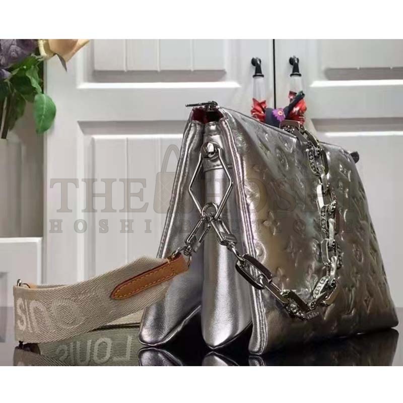L0vis Vvtt0n LV Women Coussin BB Handbag Silver Monogram Embossed Puffy Lambskin Master Quality