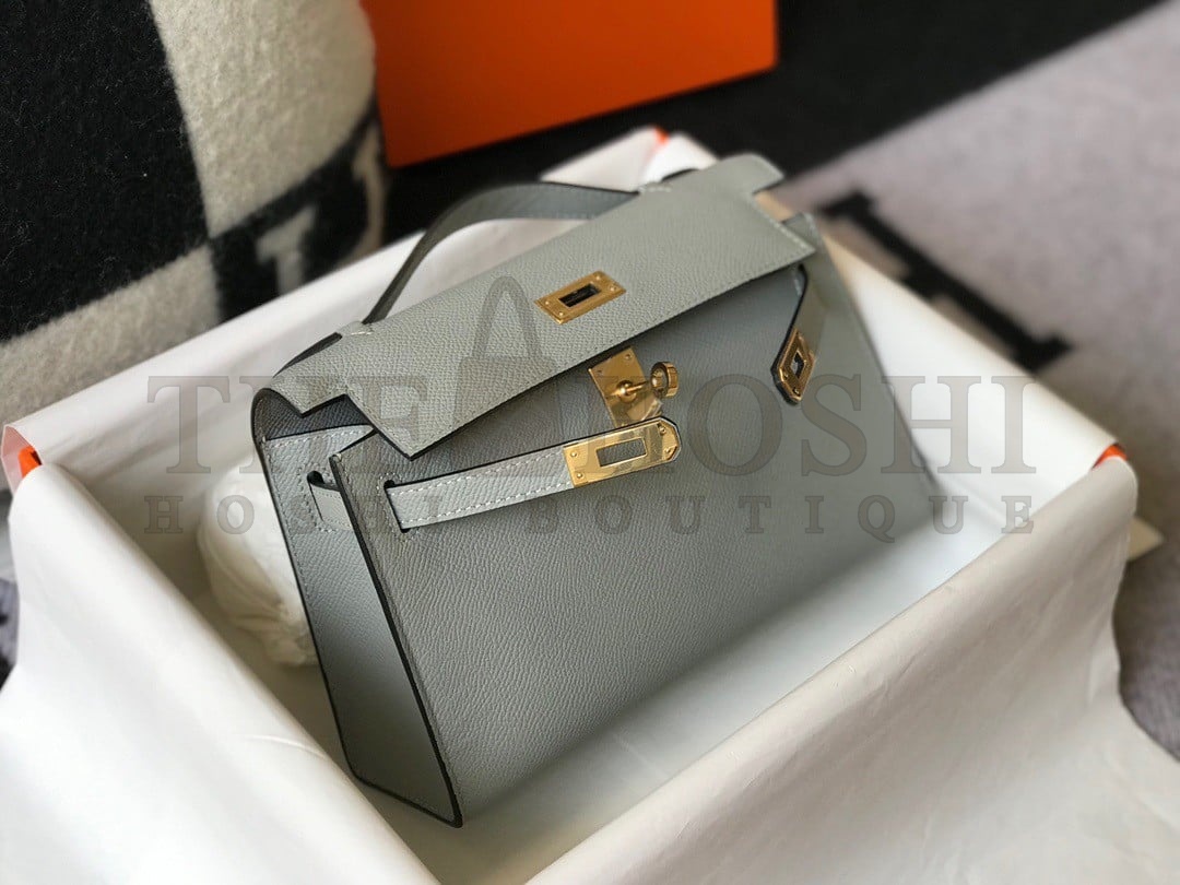 H**me5 Kelly Pochette Clutch Bag In Blue Glacier Epsom Leather Master Quality