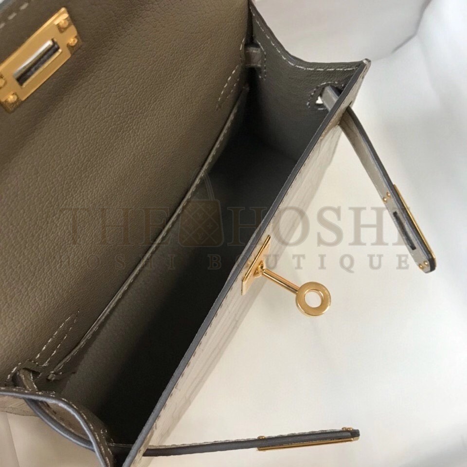 H**me5 Kelly Mini II Bag In Taupe Embossed Crocodile Calfskin Master Quality