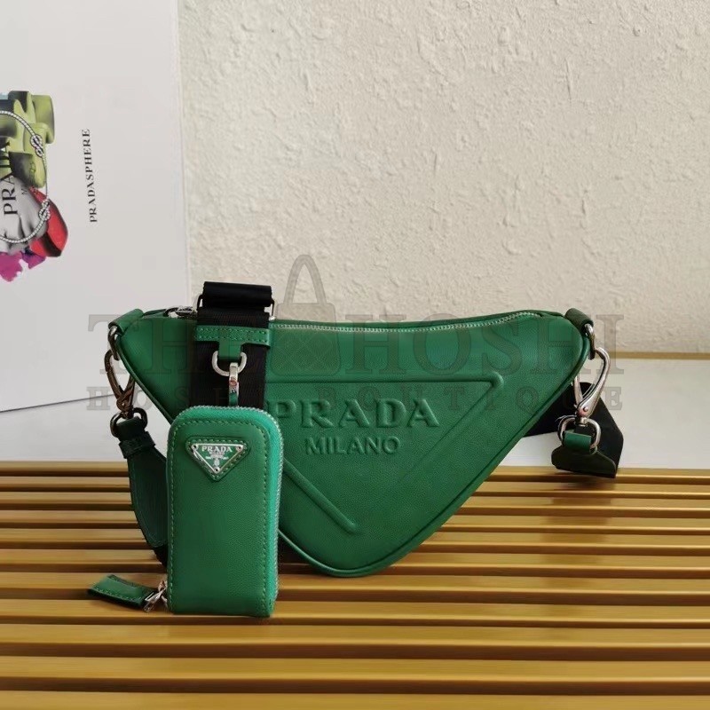 Pra*a Triangle Shoulder Bag In Green Leather Master Quality