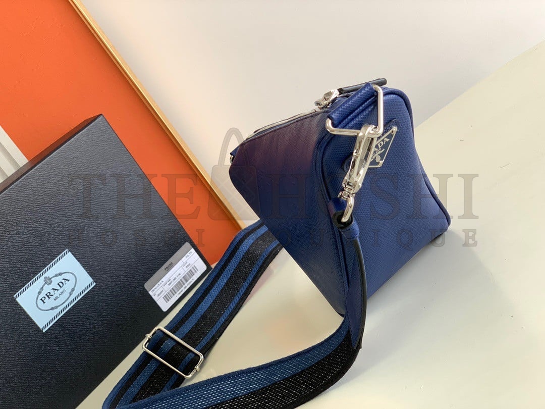 Pra*a Triangle Shoulder Bag In Blue Saffiano Leather Master Quality