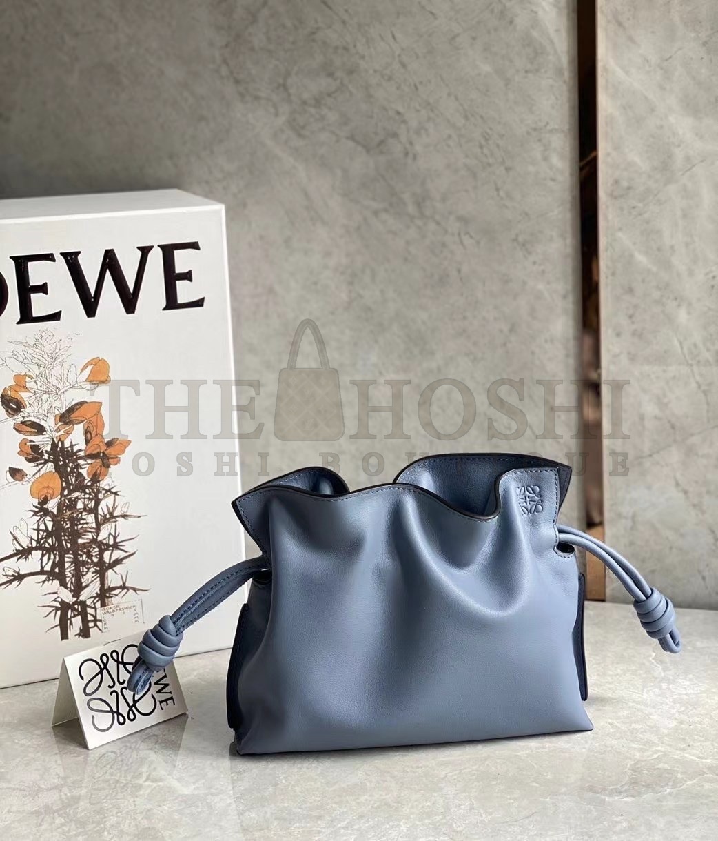 L0ew* Mini Flamenco Clutch Bag In Atlantic Blue Calfskin Master Quality