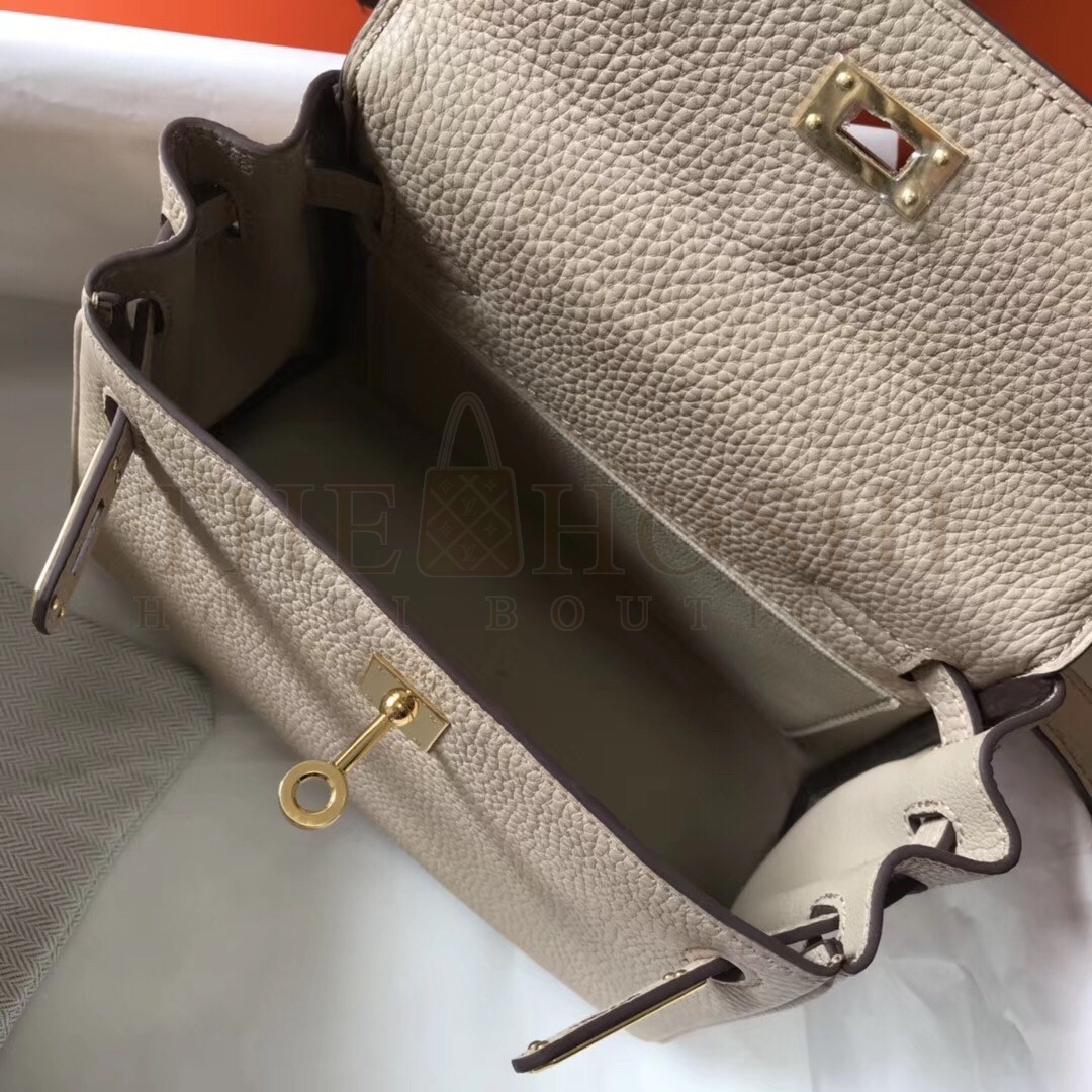 H**me5 Mini Kelly 20cm Bag In Beige Clemence Leather Master Quality