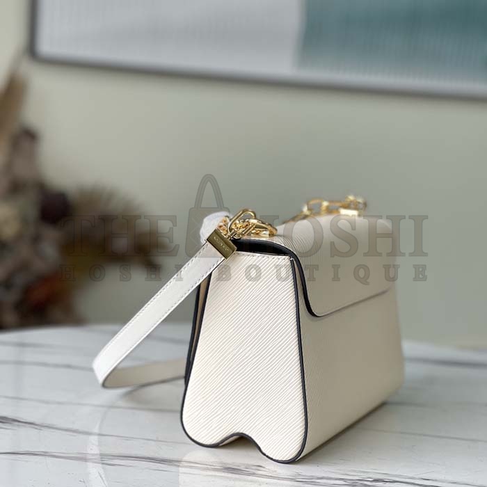 L0vis Vvtt0n LV Women Twist MM Handbag Quartz White Epi Grained Leather Master Quality