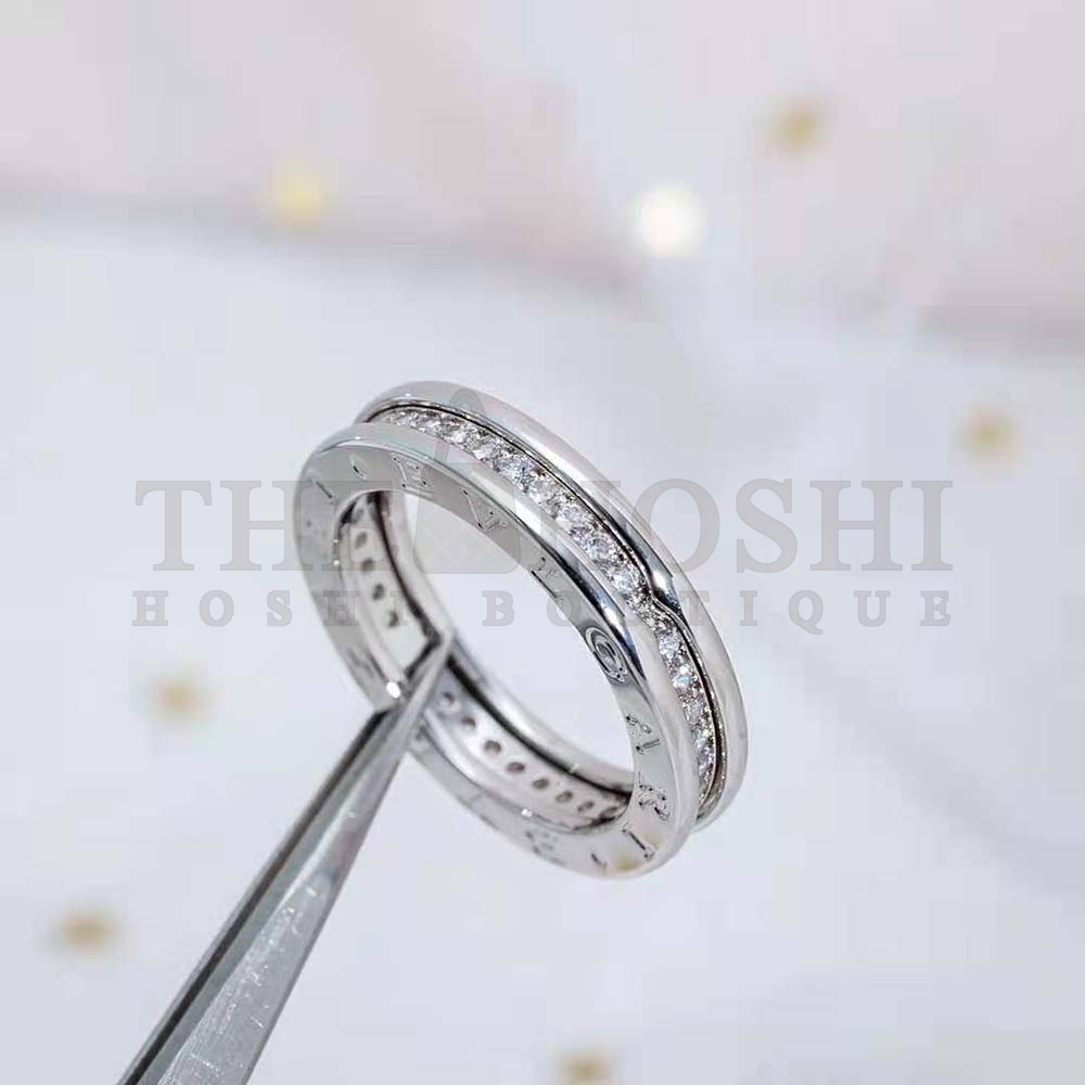 Bv1g*ai Women B.zero1 One-Band Ring in 18 KT White Gold Set with Pave D1am0nds on the Spiral Master Quality