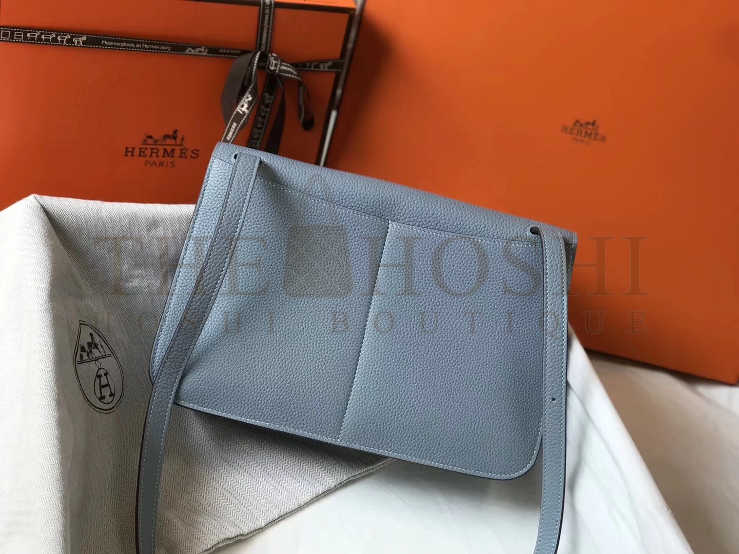H**me5 Halzan 31cm Bag In Blue Lin Clemence Leather Master Quality