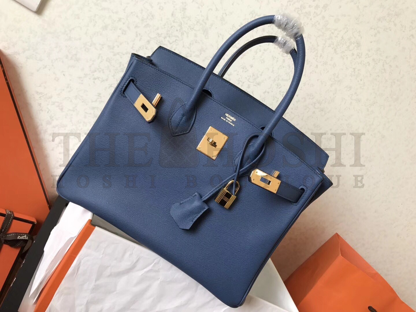 H**me5 Blue Jean Birkin 30cm Epsom Handmade Bag Master Quality