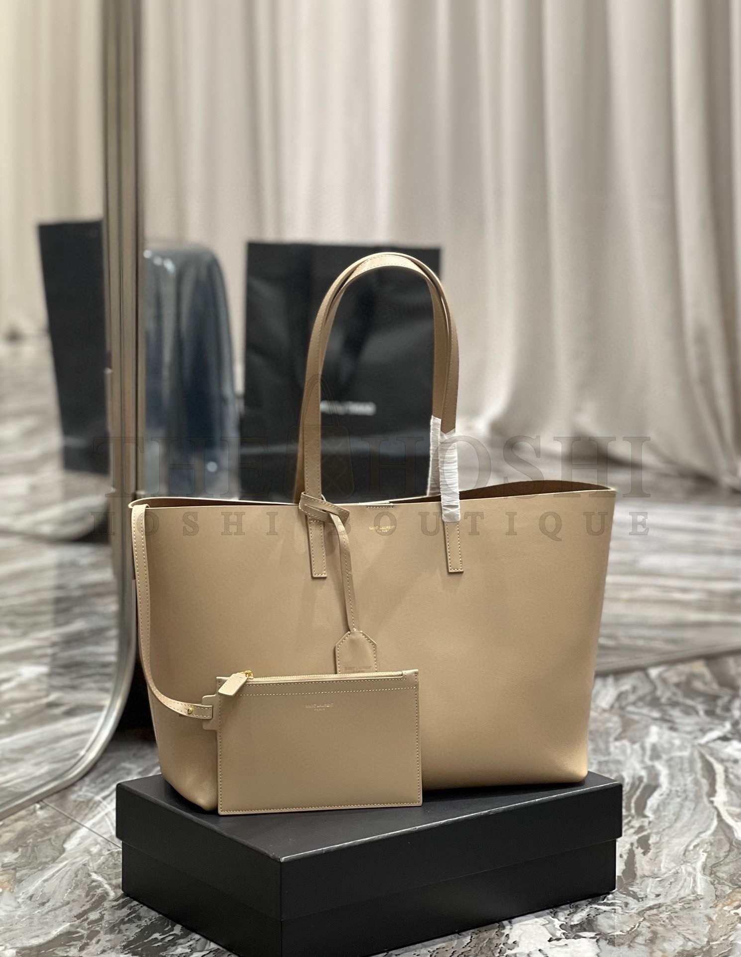 Sa1nt Lau*nt Shopping Tote Bag in Beige Leather Master Quality